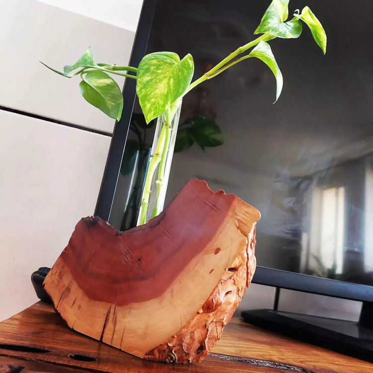 گلدان چوبی شیشه ای روستیک